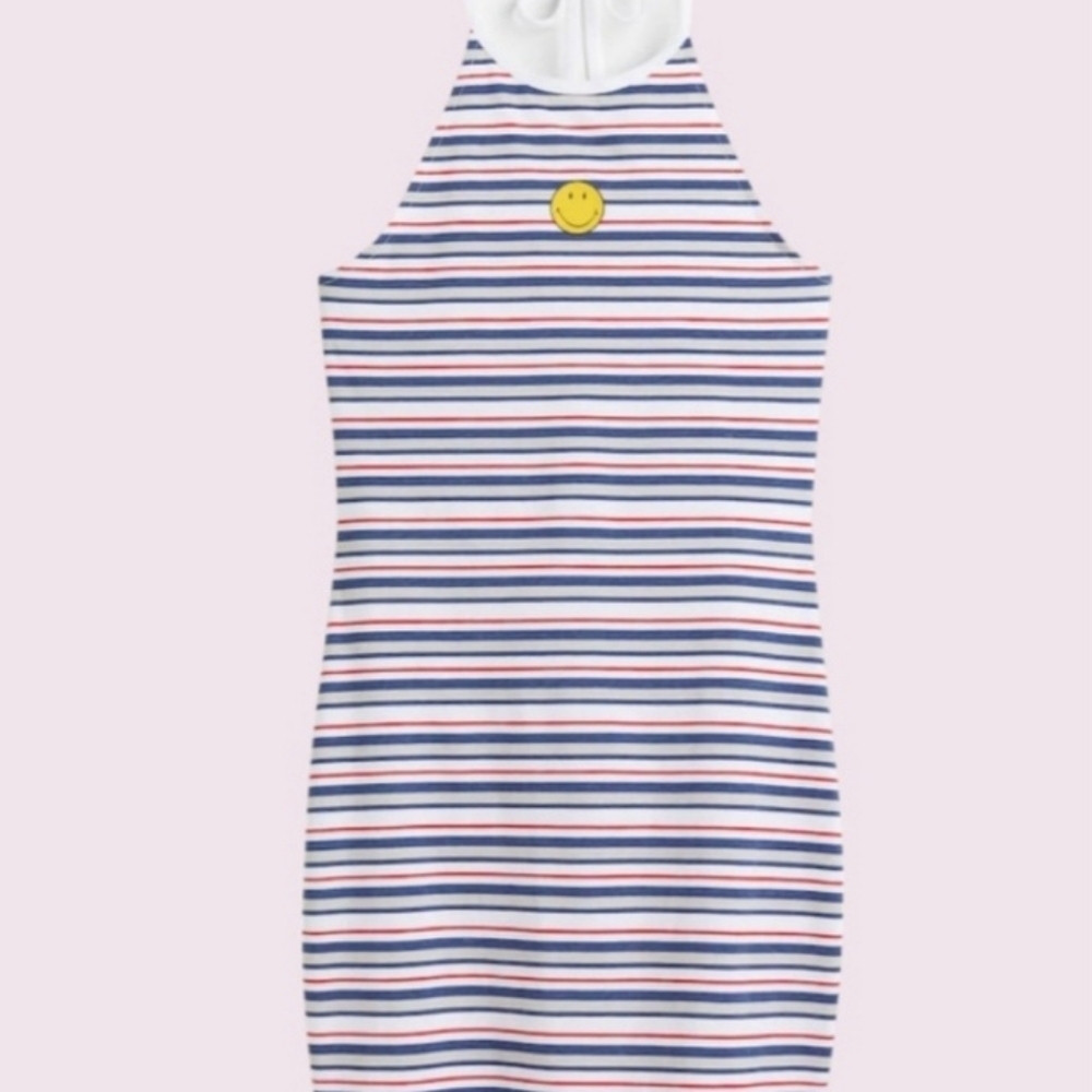 H&M Striped Printed Haltertop Dress Women's Size M Red White Blue